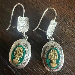 Vintage sterling silver Peruvian Inka deity  Dangle Earrings